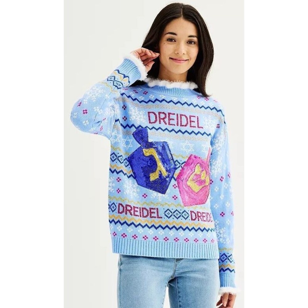 NEW Women's Long Sleeve Mock Neck Sweater (XL) JEWISH, CHANUKAH LARGE DREIDELS